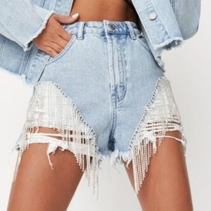 Missguided rhinestone fringe shorts